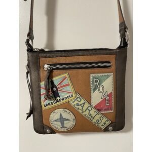 Brighton Fashionista Paris London Rome Brown Leather Crossbody Purse Pocketbook